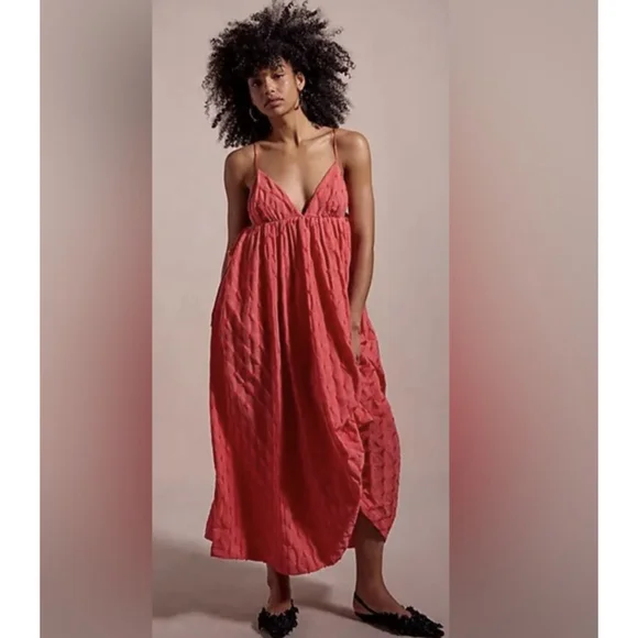 NWT Free People Primmy Midi Dress LARGE Ice Coral